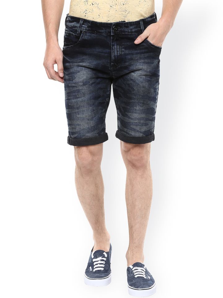 Buy Mufti Men Navy Washed Denim Shorts 
