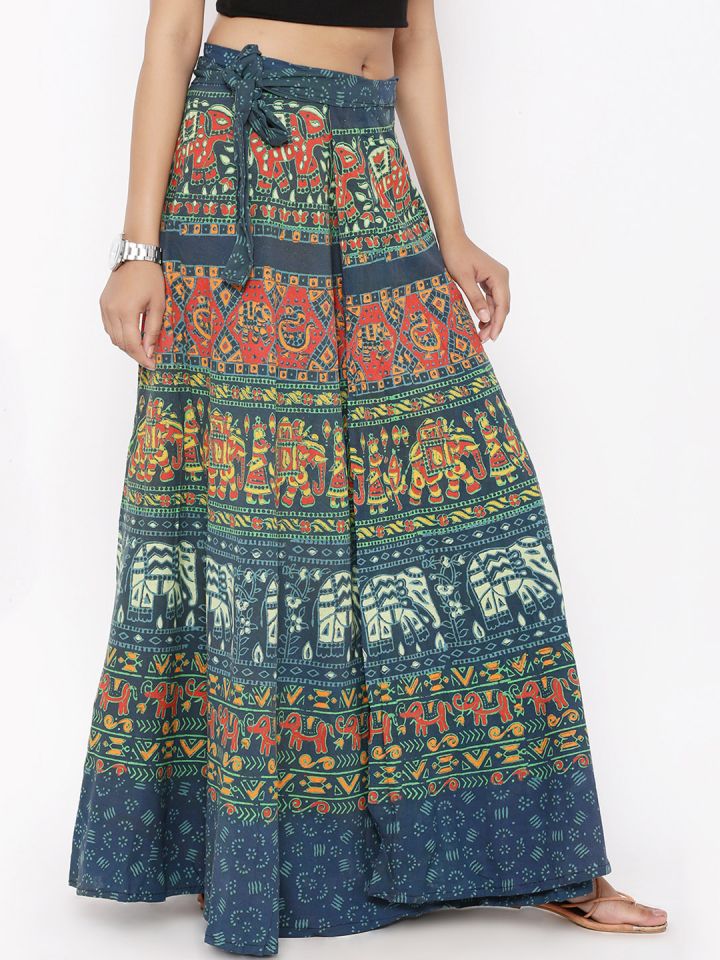 Buy SOUNDARYA Multicoloured Ethnic Print Wrap Around Maxi Skirt
