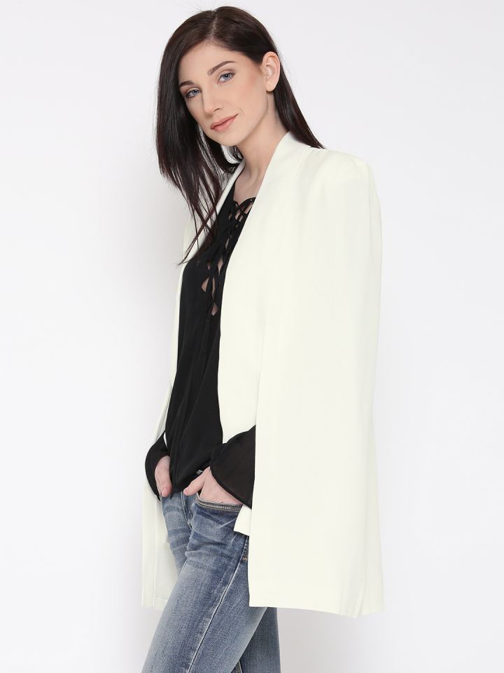 FOREVER 21 White Open Front Cape Jacket