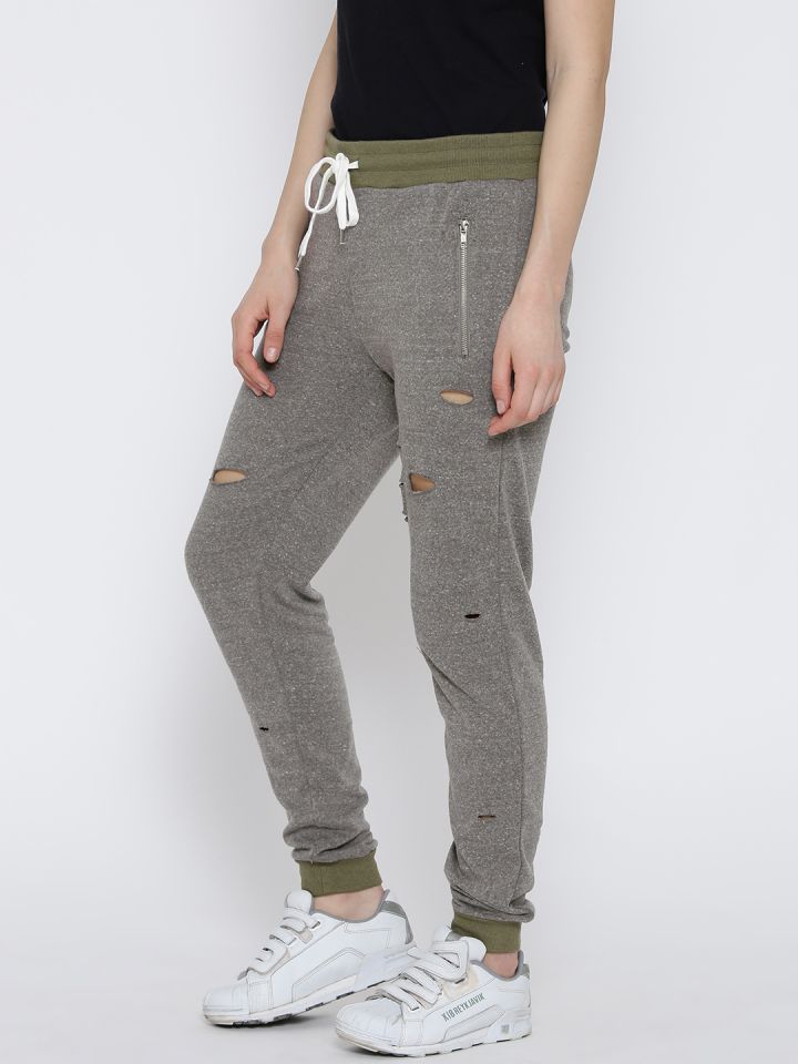 FOREVER 21 Women Grey Melange Ripped Joggers