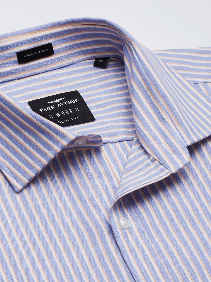 Park Avenue Men Blue White Slim Fit Striped Formal Shirt