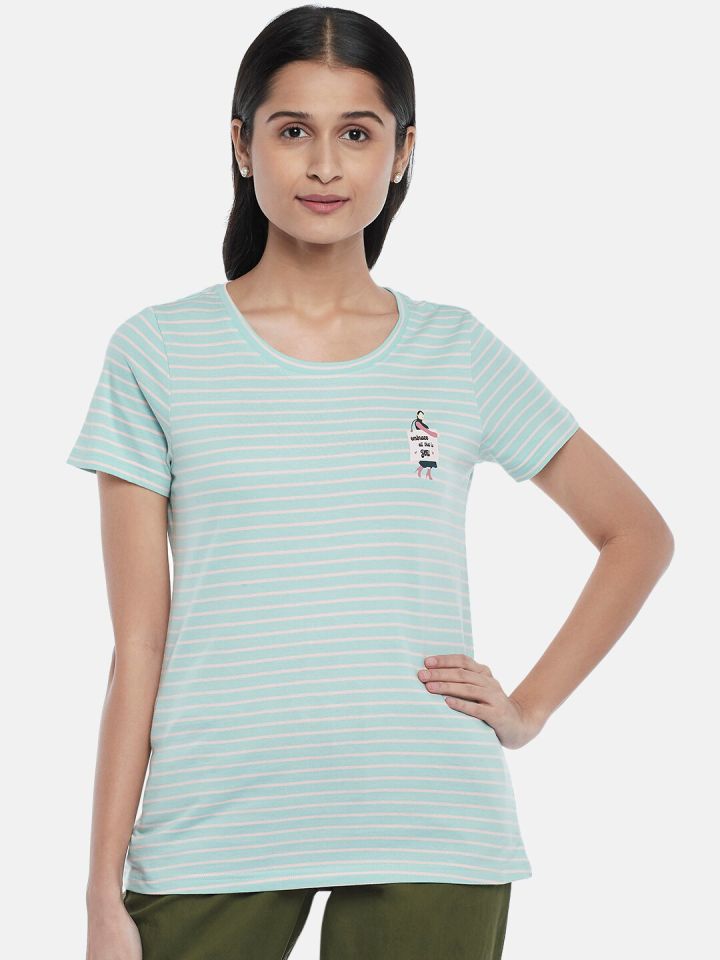 Honey by Pantaloons Women Sage Pure Cotton T-shirt (L) by Myntra