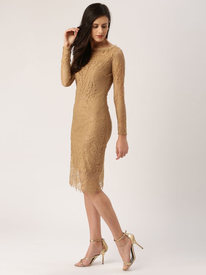 Buy All About You Women Brown Lace Sheath Dress Dresses for
