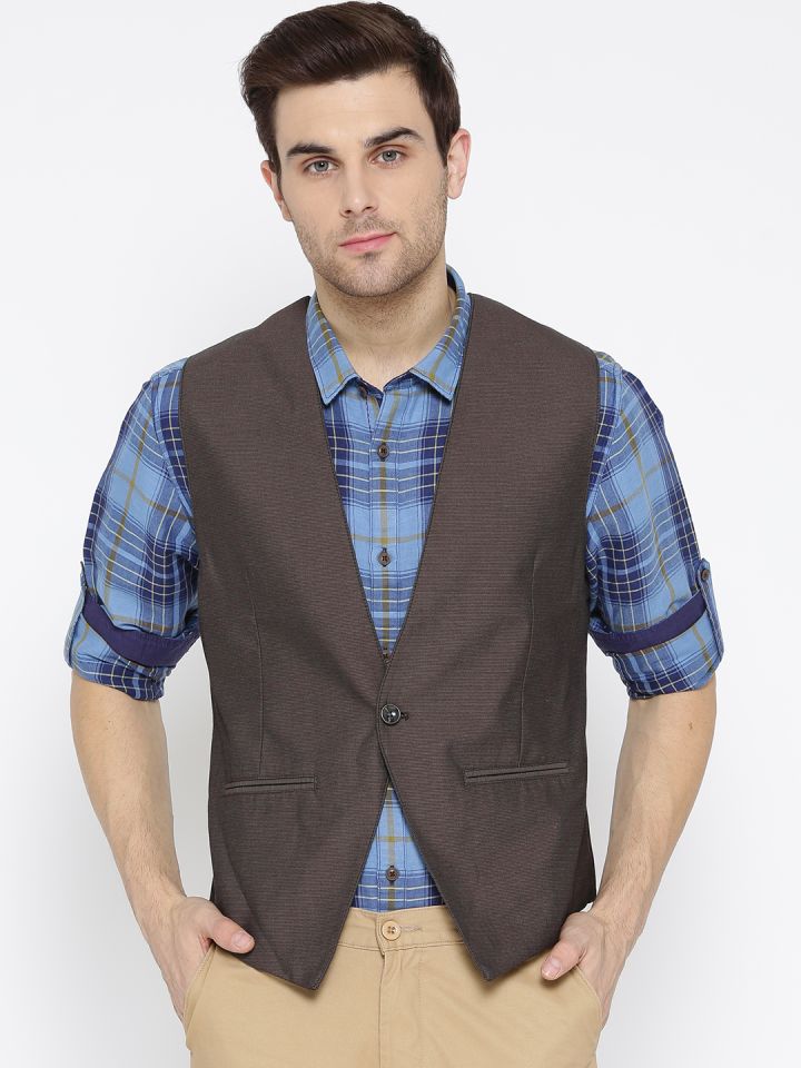 Buy Parx Brown Slim Fit Waistcoat Waistcoat For Men 1725911 Myntra