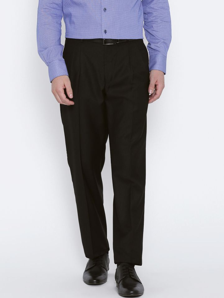 Raymond Men Black Classic Fit Pleated Formal Trousers