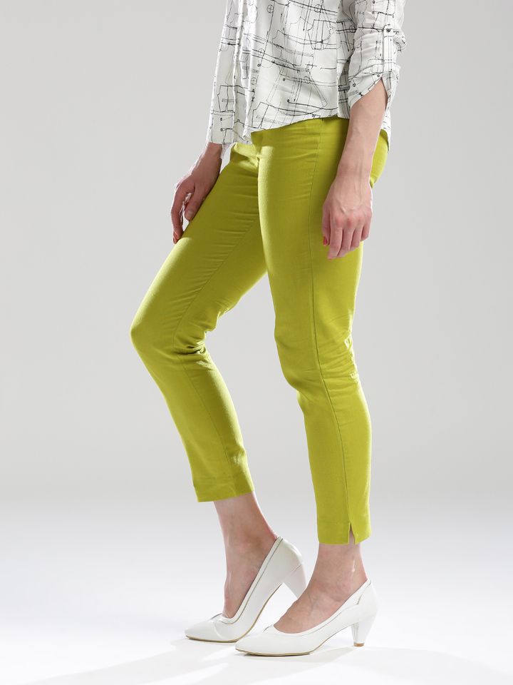 Solid Cropped Cigarette Trousers 