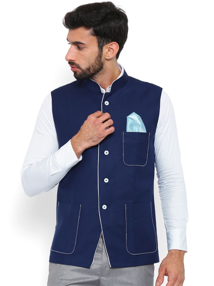 Buy Shaftesbury London Navy Nehru Jacket - Nehru Jackets for Men 1727835 |  Myntra