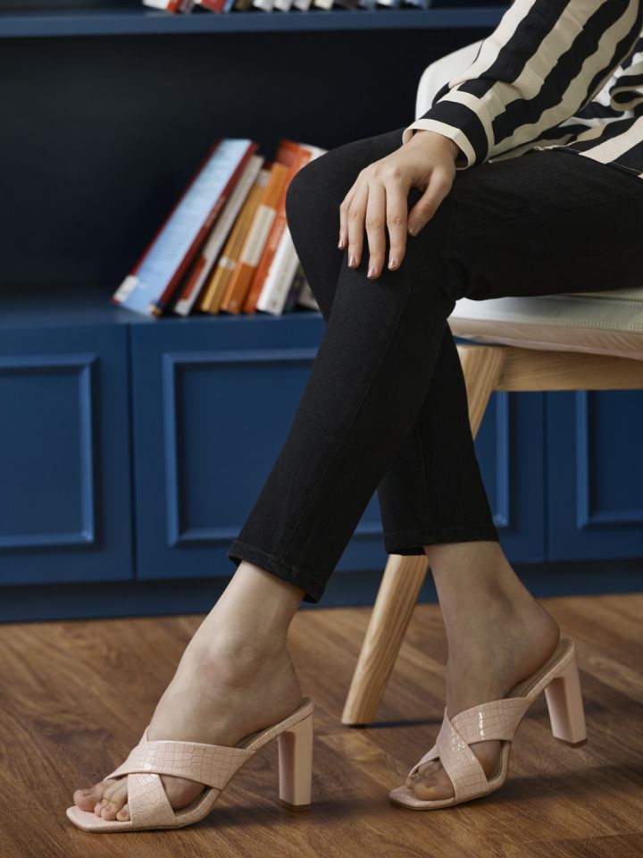 Allen Solly Women Peach Coloured Croc Textured Block Heels