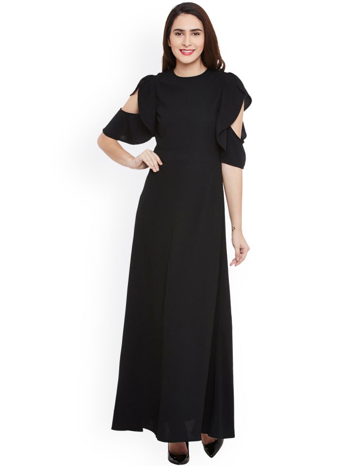 Buy Femella Women Black Solid Cut Out Maxi Dress Dresses for