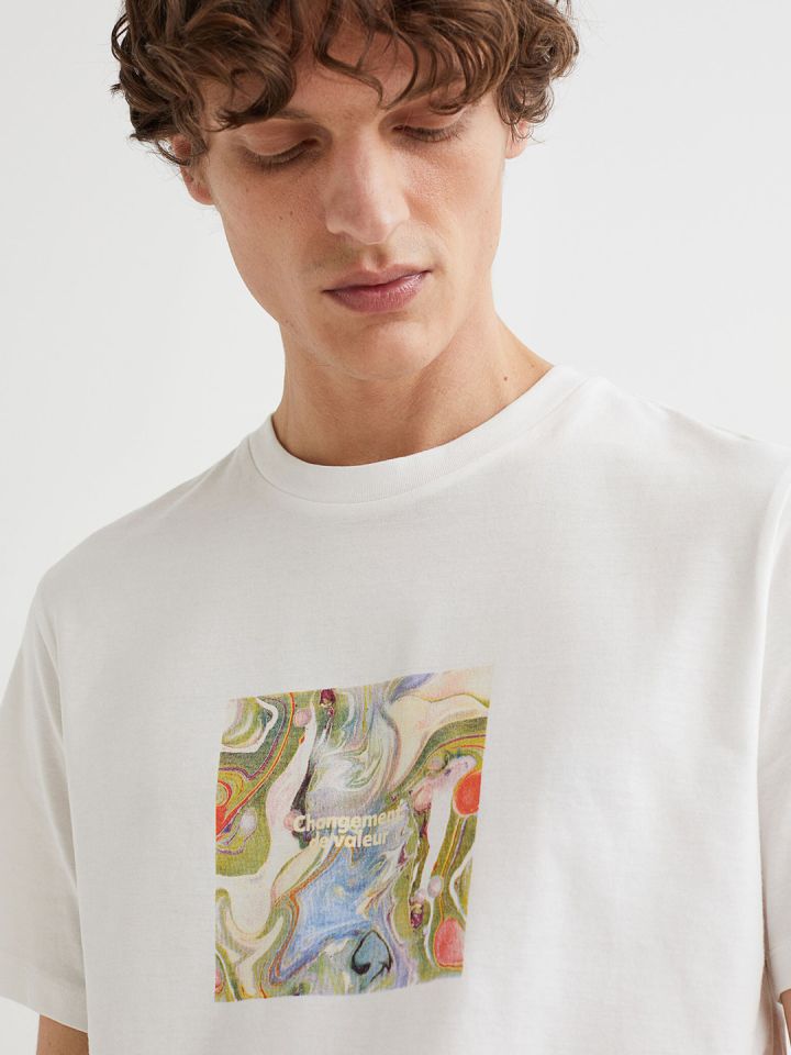 H and m printed t shirt on sale
