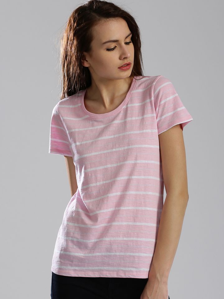 Pink and white striped t shirt womens Clearance
