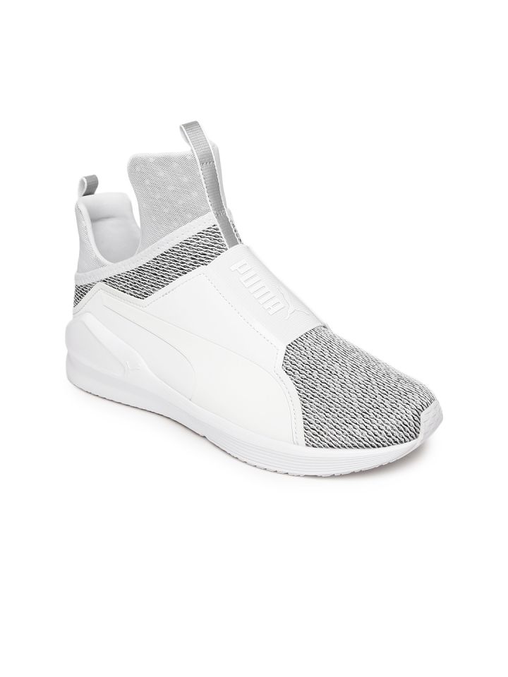 Puma Women White Grey Fierce Knit High Top Training Shoes