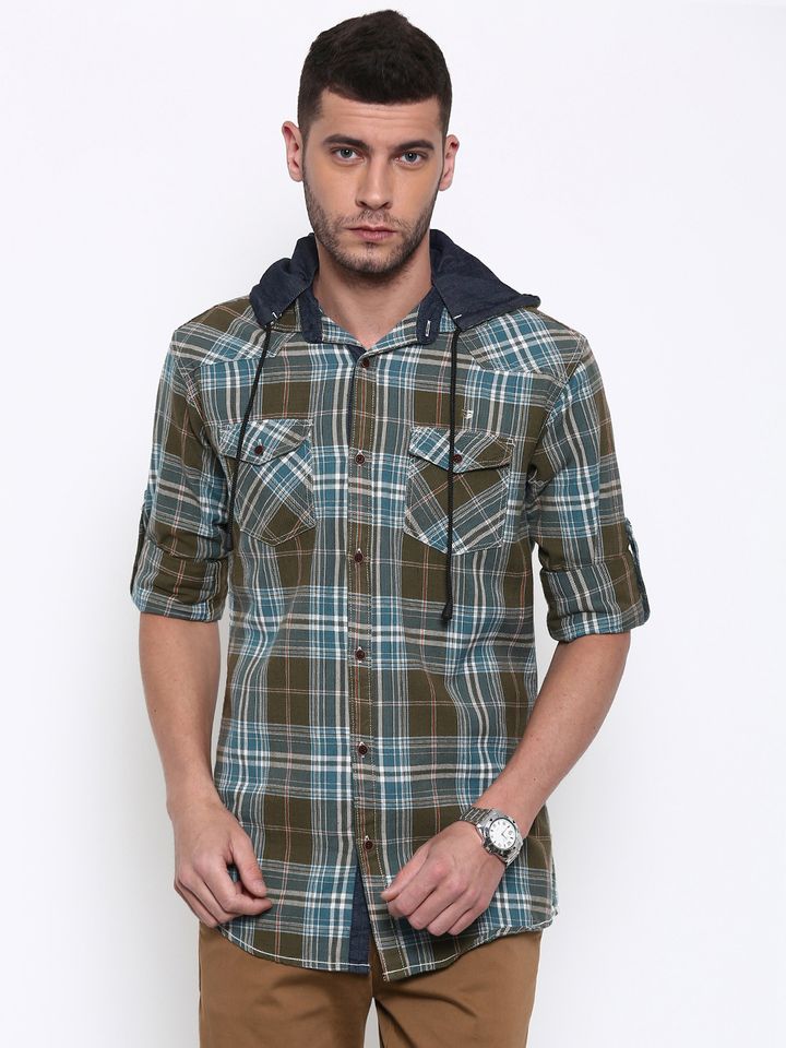 Buy FIFTY TWO Men Olive Green \u0026 Blue 