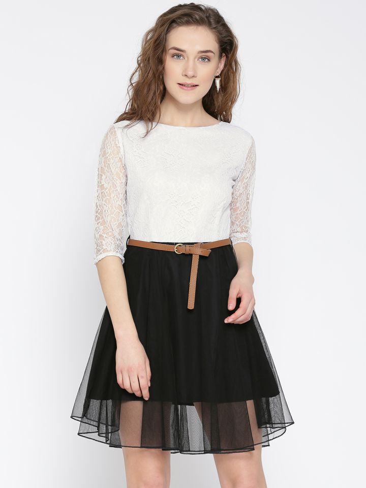 black lace fit and flare dress
