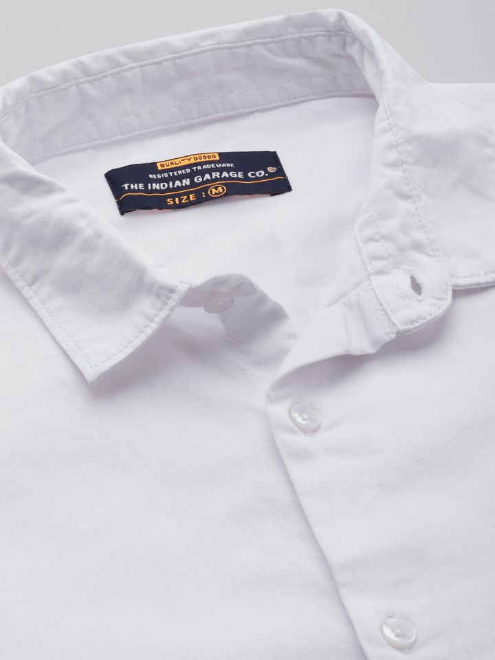 The Indian Garage Co Men White Solid Cotton Shirt