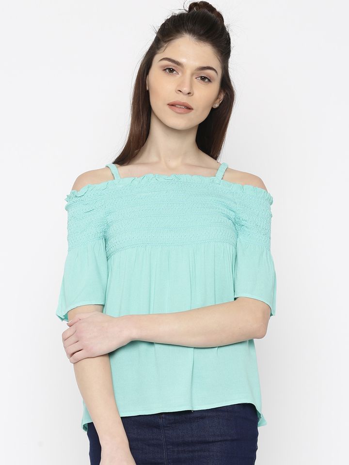 Buy Deal Jeans Women Sea Green Solid Bardot Top Tops For Women 1742150 Myntra