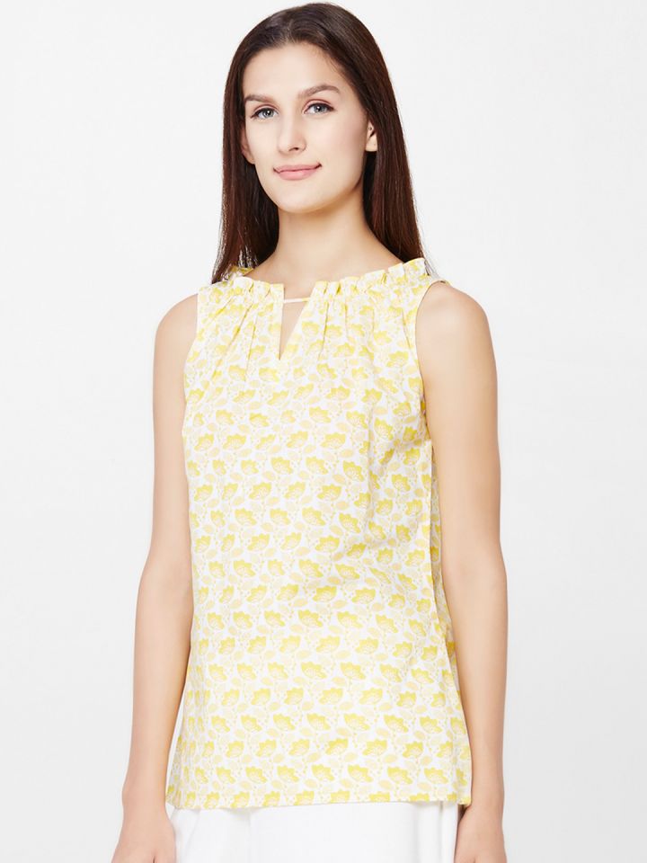 Buy AND Women Yellow & White Floral Print Top - Tops for Women 1743398