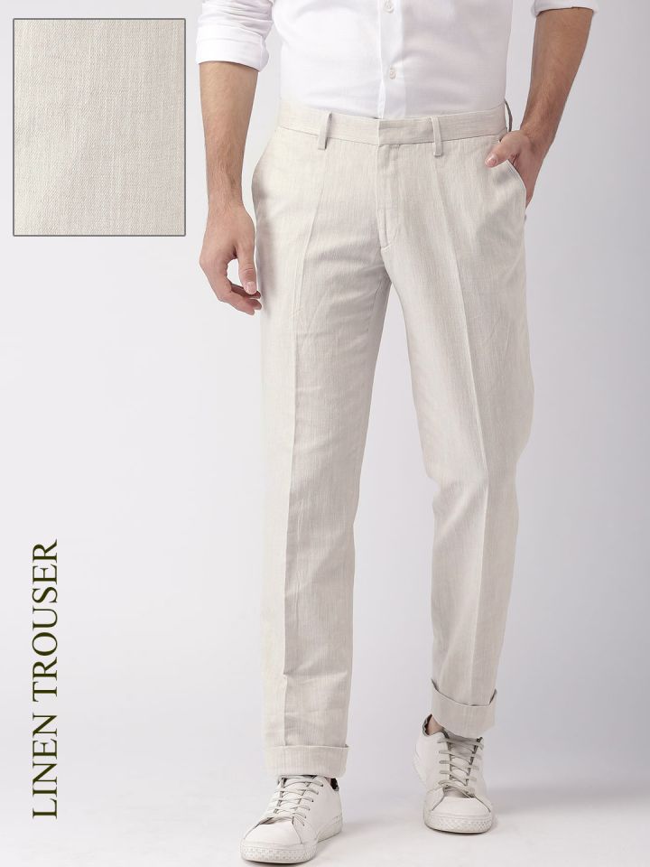Buy INVICTUS Men Off White Self Design Slim Fit Formal Trousers