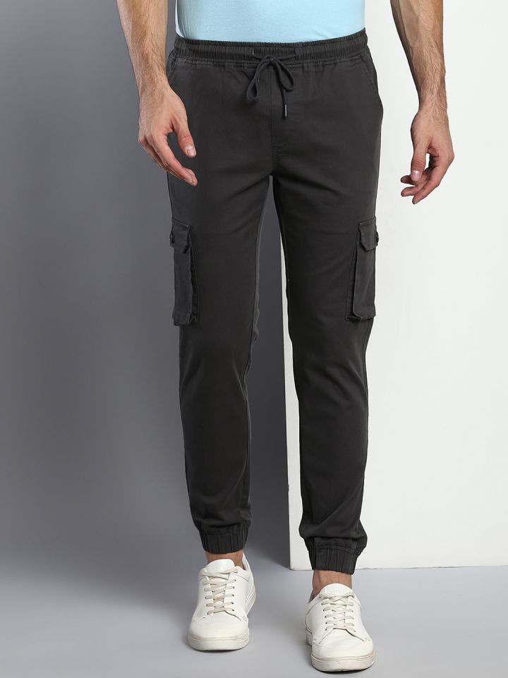 Buy Dennis Lingo Men Grey Tapered Fit Cotton Cargo Joggers