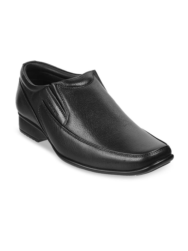 Buy WALKWAY By Metro Men Black Solid Leather Formal Slip On Shoes