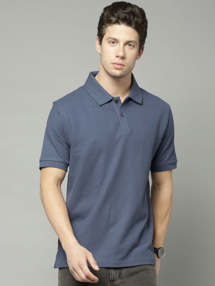Buy Marks Spencer Men Blue Solid Polo Pure Cotton T Shirt