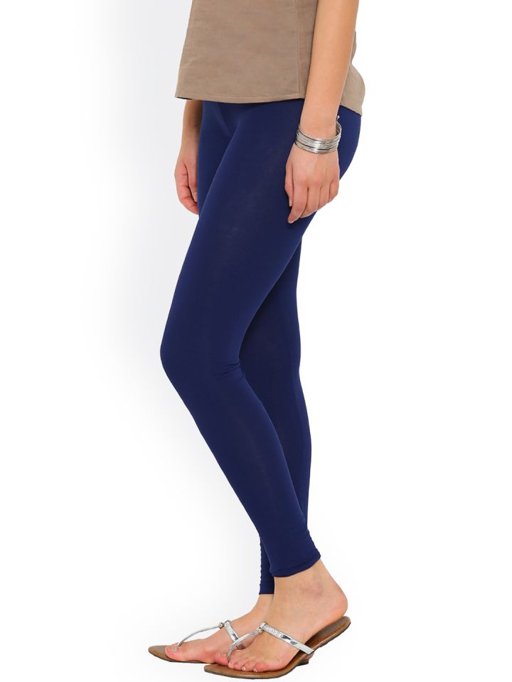 Go Colors Women Navy Blue Solid Skinny Fit Shimmer Ankle-Length Leggings