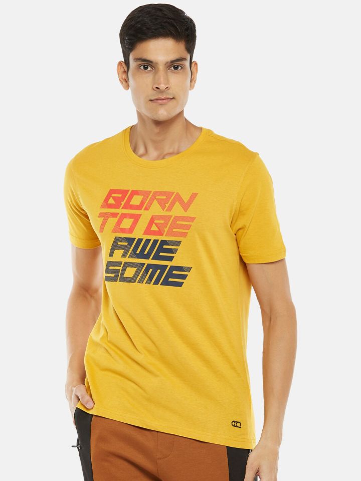Buy Ajile By Pantaloons Men Mustard Yellow Typography Printed Slim