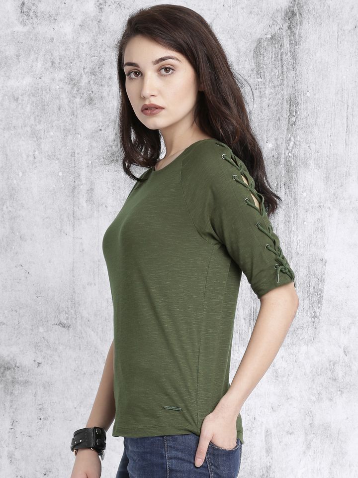 Buy Roadster Women Olive Green Solid 