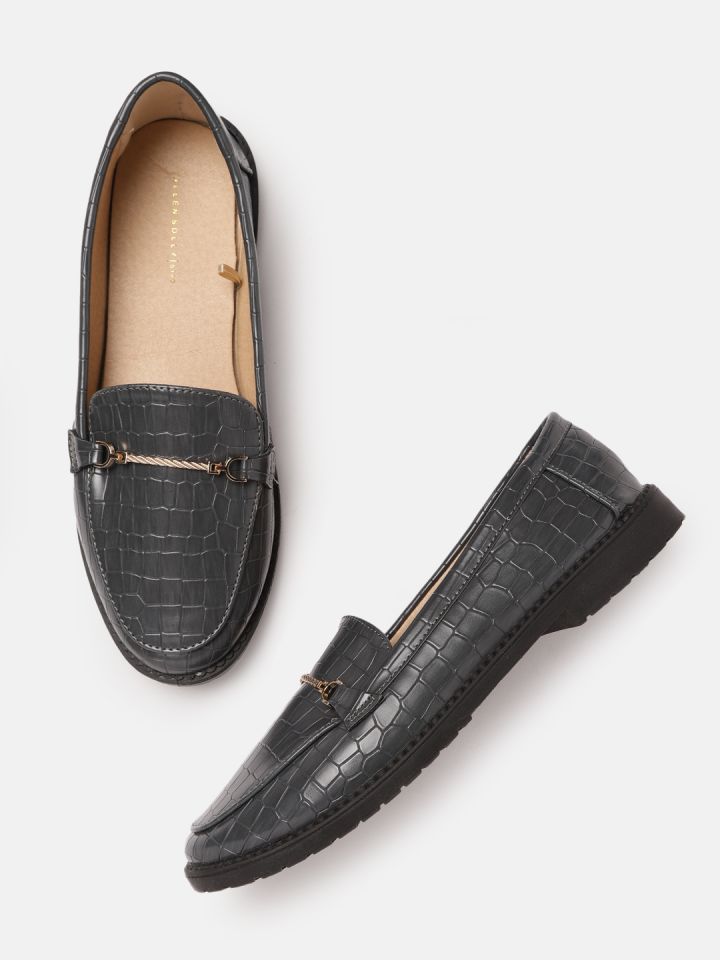 Buy Allen Solly Women Grey Croc Textured Loafers Casual Shoes