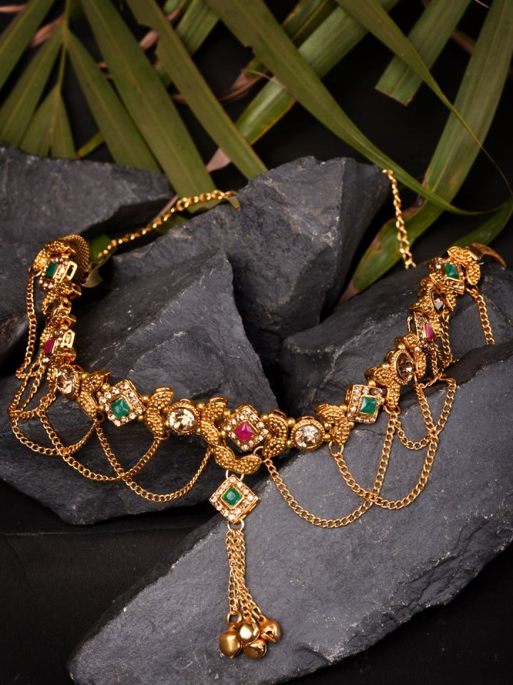 Buy Saraf RS Jewellery Pink Green Gold Plated AD Studded