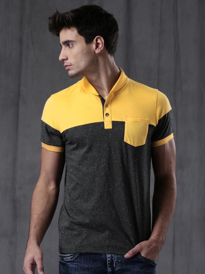 Grey and sale yellow polo shirt