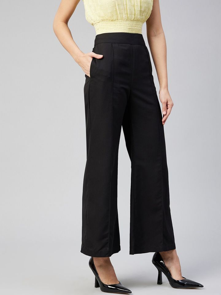 Buy Marie Claire Women Black Solid Flared Pleated Bootcut Trousers -  Trousers for Women 16588666