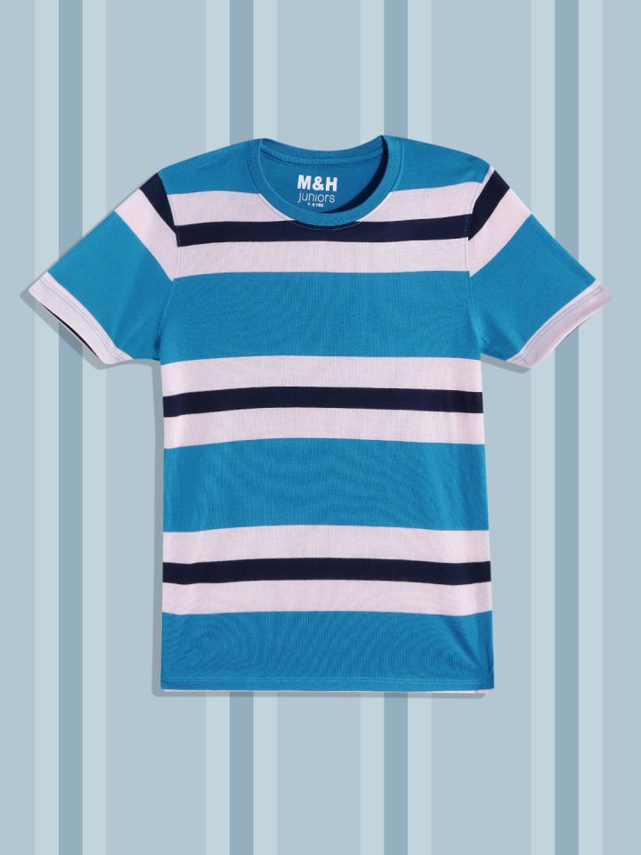 Buy M H Juniors Boys Blue White Striped T Shirt Tshirts for