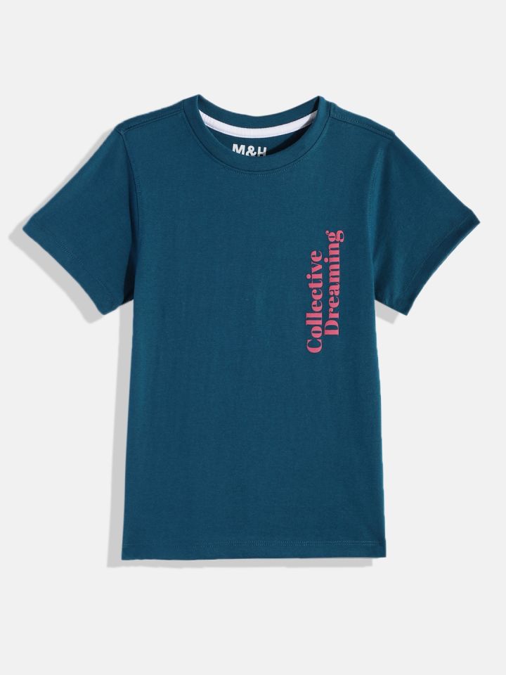 Buy M H Juniors Boys Blue Typography Printed Pure Cotton T Shirt