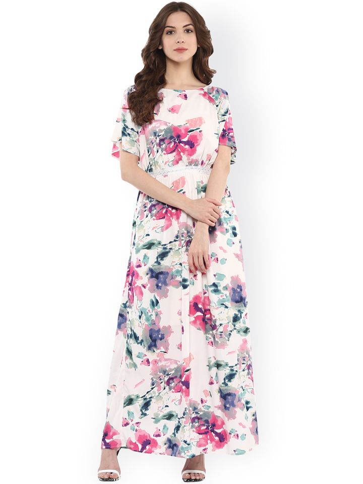 Buy Harpa Women Off White Floral Print Maxi Dress Dresses for