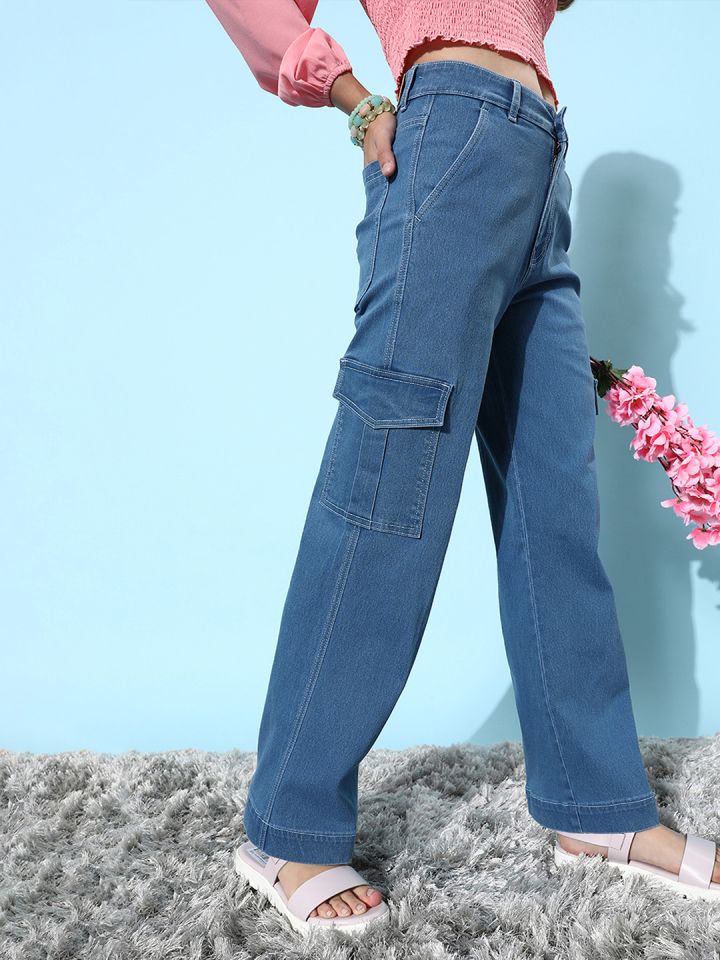 Buy DOLCE CRUDO Blue Wide-Leg High Rise Denim Pants online
