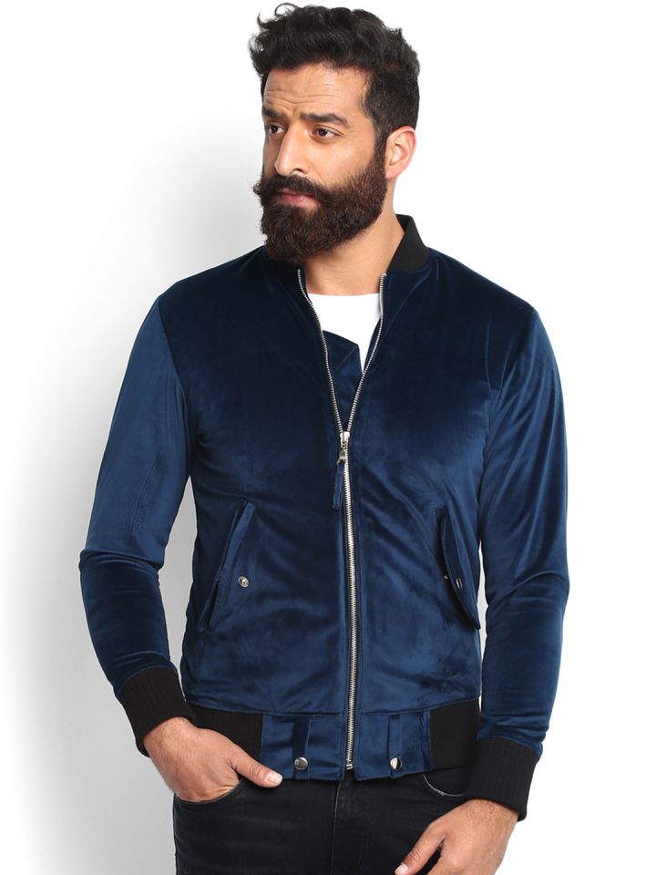 Blue velvet bomber jacket mens discount