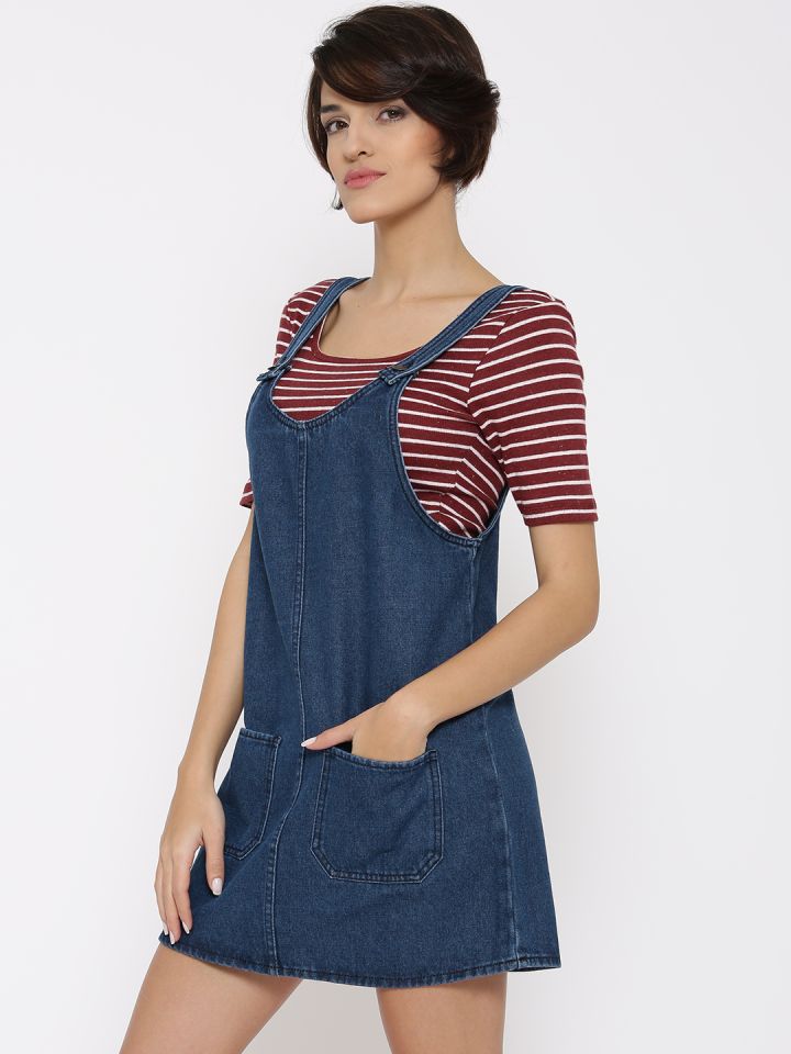 Buy Forever 21 Women Blue Solid Denim Dungaree Dress Dresses For Women 1762322 Myntra