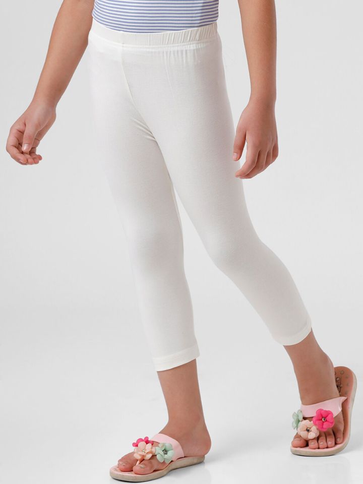 De Moza Ladies Leggings 3/4Th Length Solid Viscose White
