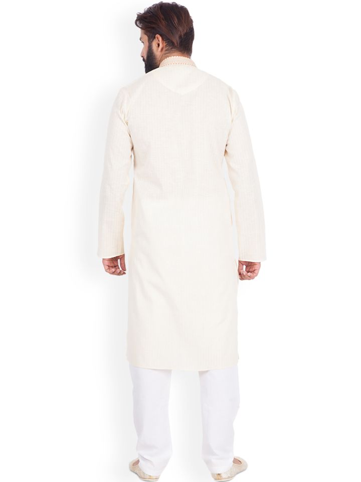 Gatha Beige White Striped Cotton Kurta Pyjama