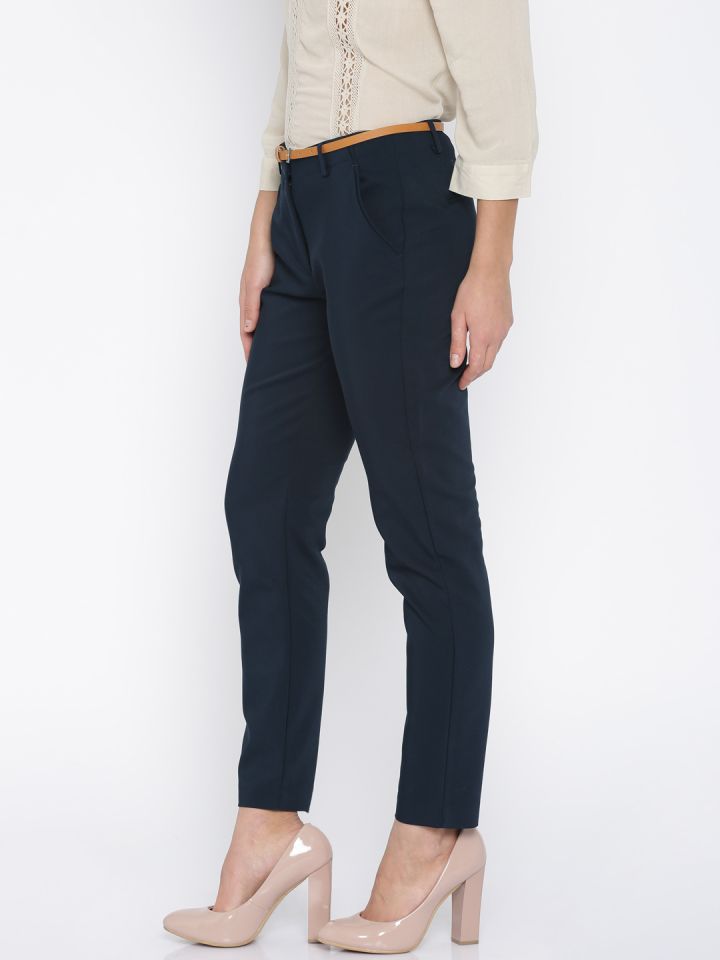 navy cigarette trousers