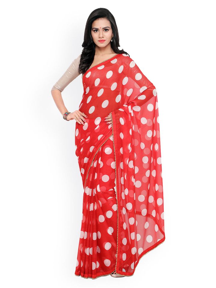 Buy Nanda Silk Mills Red White Chiffon Polka Dot Print Saree Sarees For Women 1767183 Myntra Dressystar vintage polka dot retro cocktail prom dresses 50's 60's rockabilly bandage.