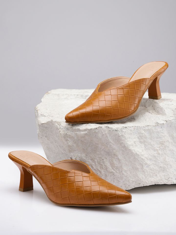 Tan online heeled mules