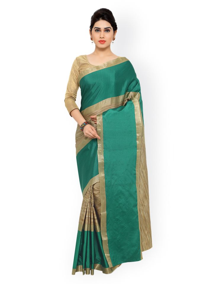 Buy Vaamsi Green Brown Jacquard Traditional Saree Sarees for