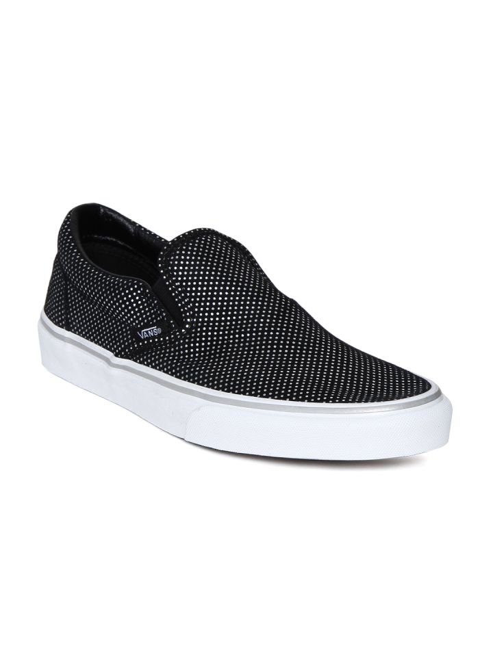 All black leather discount slip on vans