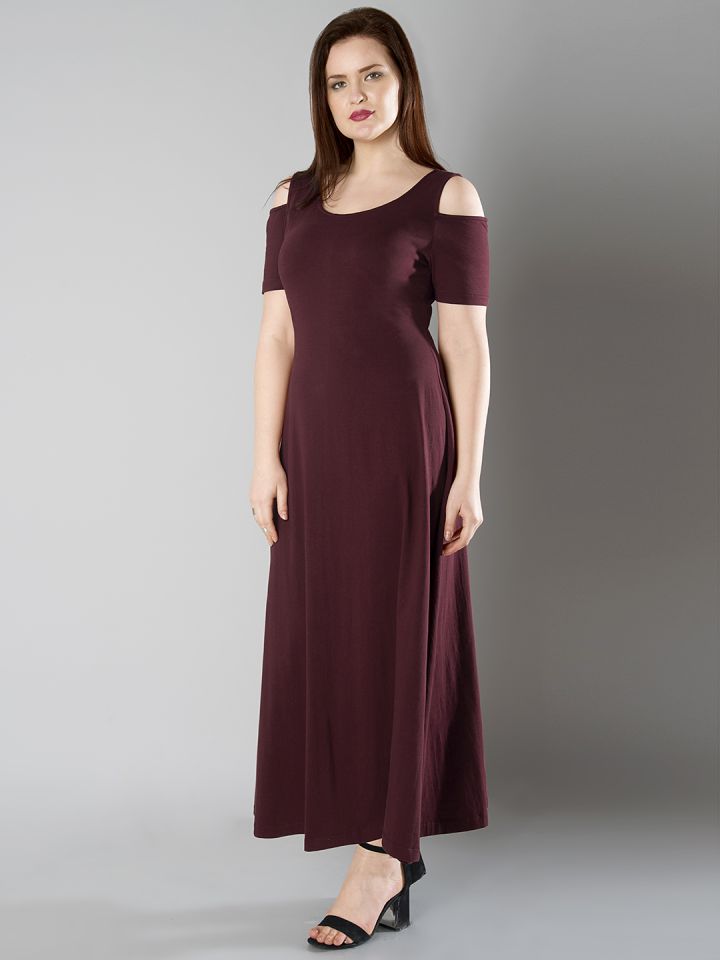 Buy FabAlley Curve Plus Size Women Maroon Solid Cold Shoulder Maxi