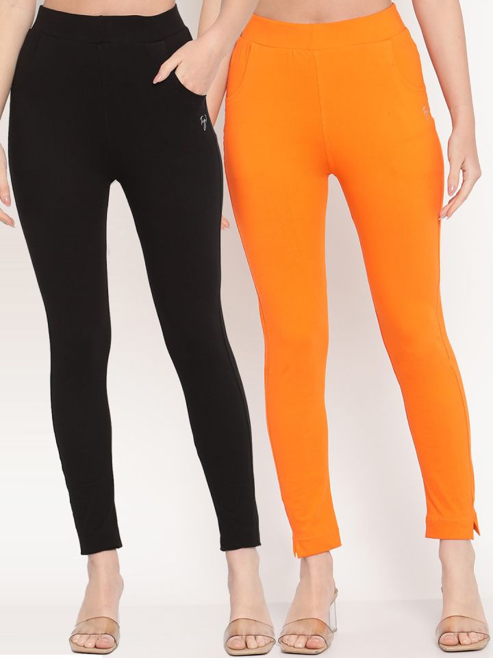 Black kurti with orange leggings discount