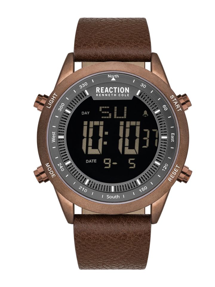 Men's digital watch with leather strap outlet