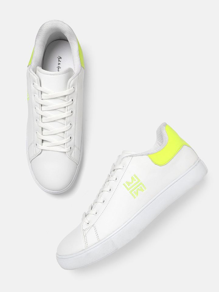 Mast & Harbour Men White & Green Perforated Sneakers (8) by Myntra