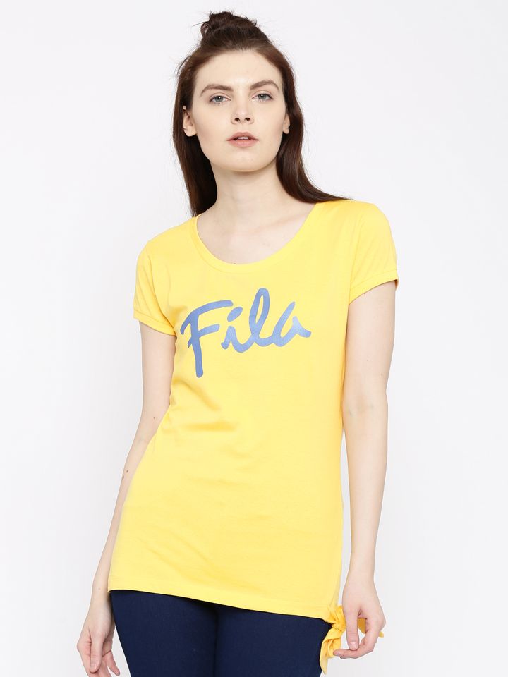 Buy FILA Women Yellow Solid Slim Fit T 
